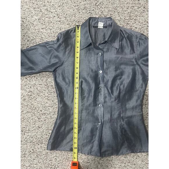 Jenne Maag Silver Gray Metallic Blouse Top Button Down Fitted Elegant Size M - Picture 7 of 7